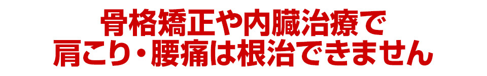 骨格矯正や内臓調整では肩こり・腰痛は根治できません。